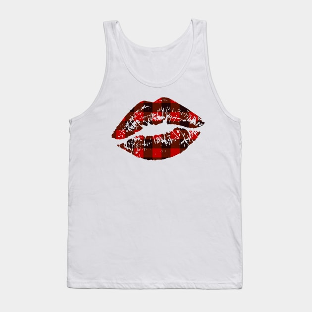 Buffalo plaid lips Tank Top by Satic